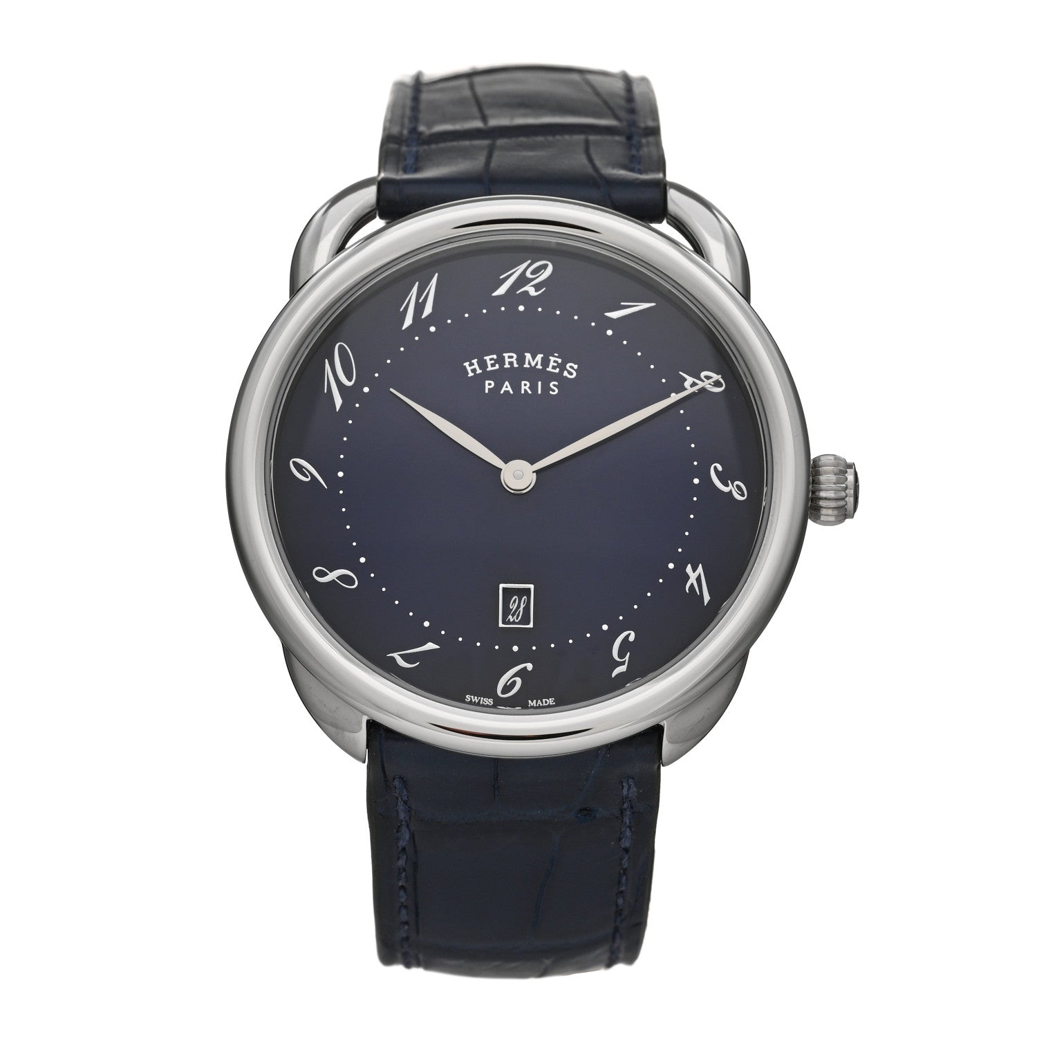 Hermes Stainless Steel Alligator 40mm Arceau Quartz Watch Bleu Abysse 1 of 5