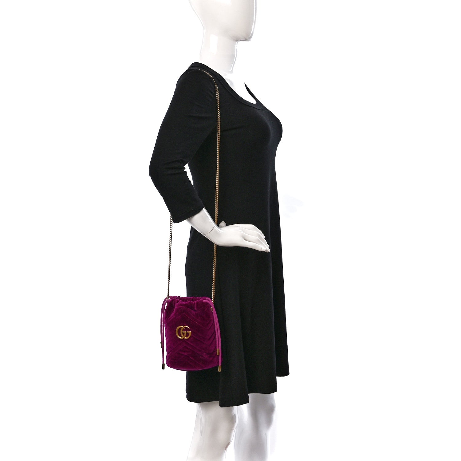 Gucci Velvet Matelasse GG Marmont Bucket Bag Light Raspberry Rose 2 of 8