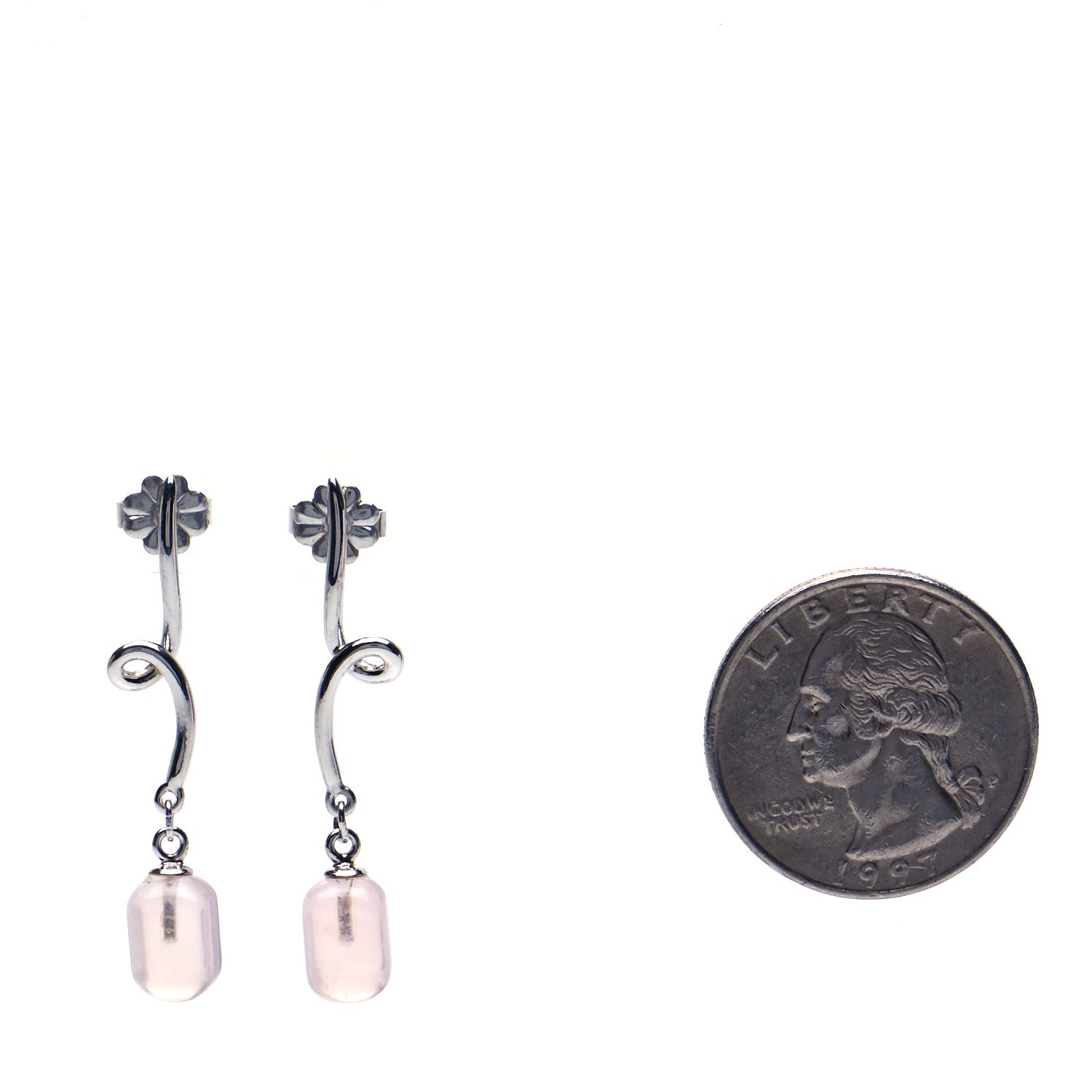 Tiffany Sterling Silver Rose Quartz Twirl Drop Earrings 2 of 4