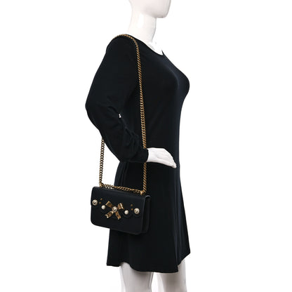 Gucci Calfskin Peony Small Chain Shoulder Bag Black 3 of 10