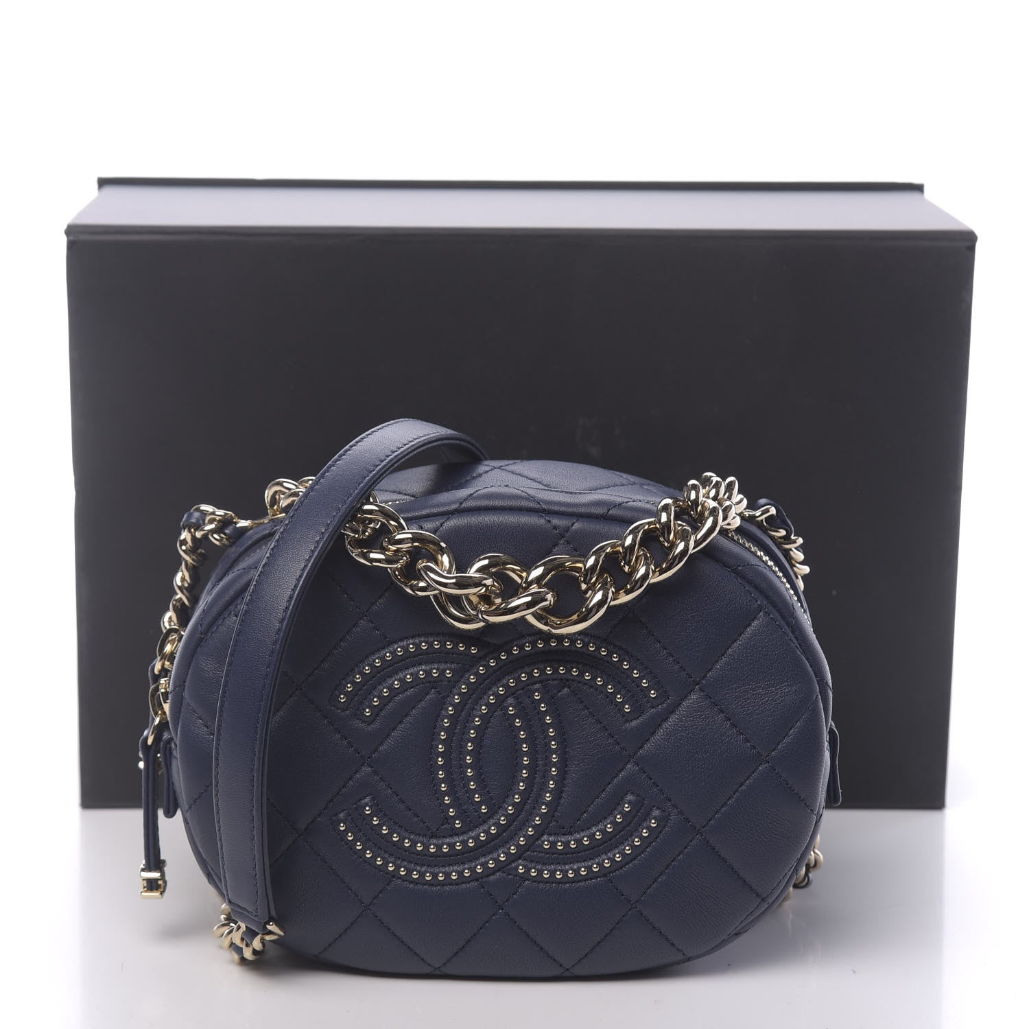 Chanel Lambskin Quilted Studded Camera Case Navy 11 of 11