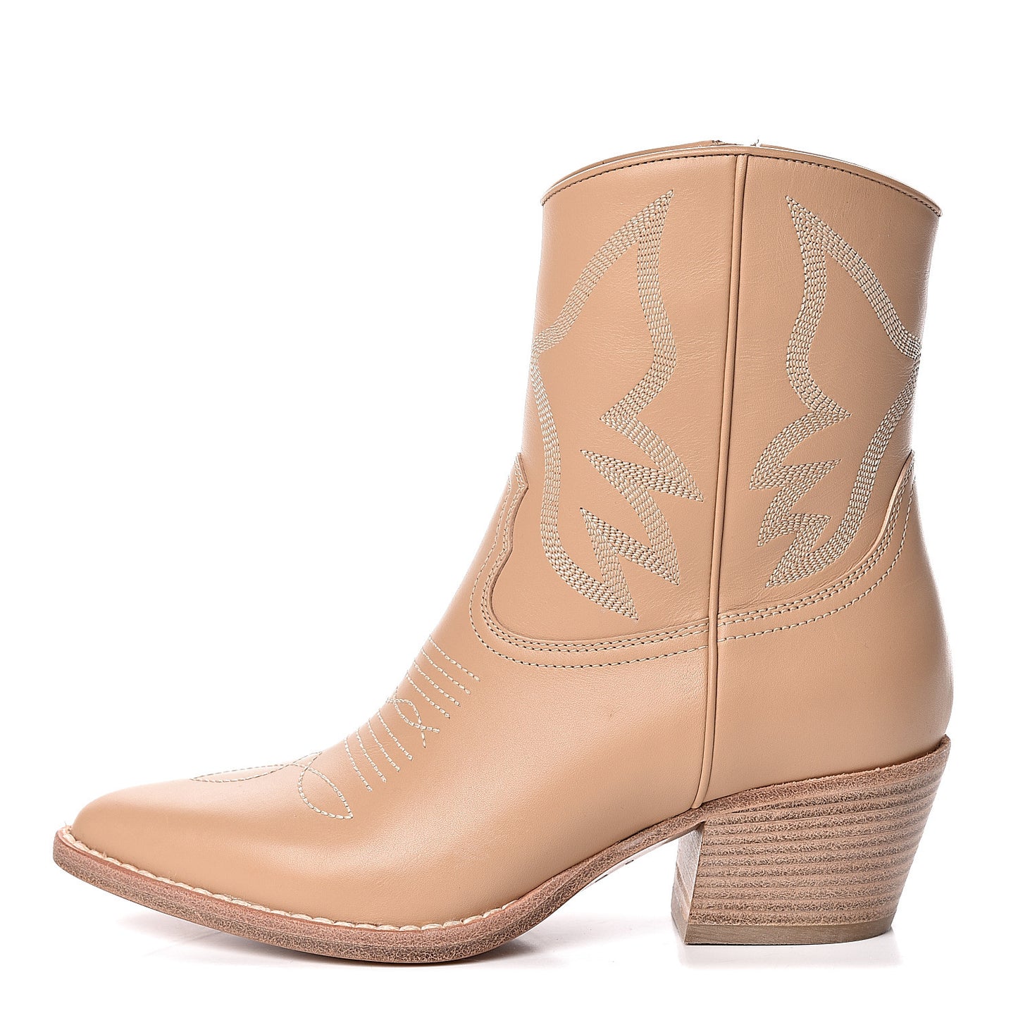 Calfskin Embroidered Texan 50mm Cowboy Ankle Boots 35.5 Naturale