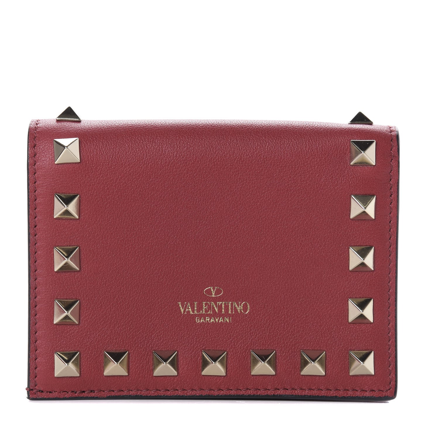 Calfskin Rockstud French Flap Wallet Rubino