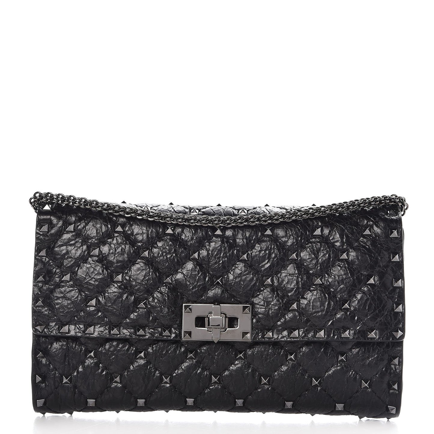 Craquele Nappa Rockstud Spike Wallet on Chain Black
