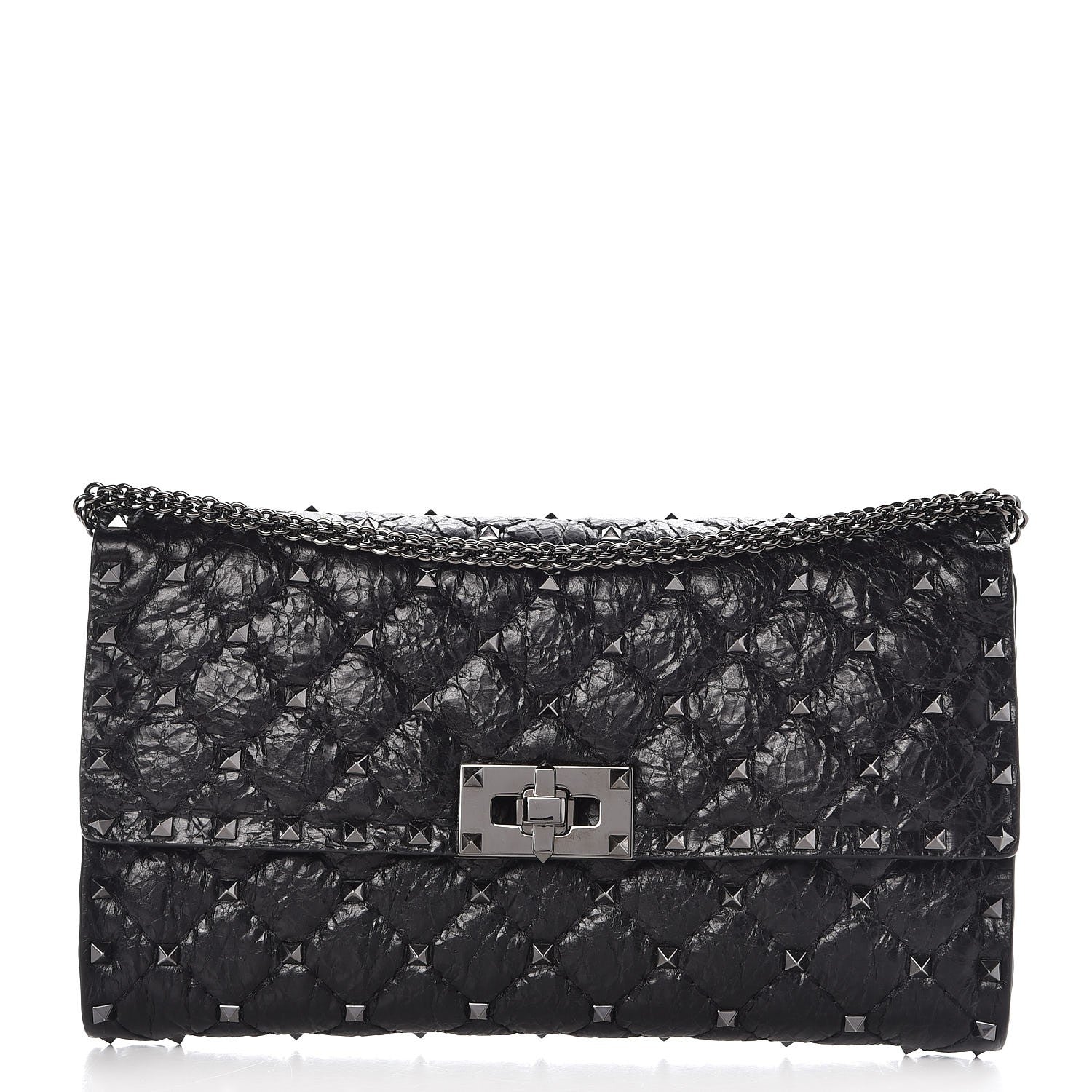 Valentino Garavani Craquele Nappa Rockstud Spike Wallet on Chain Black 1 of 7