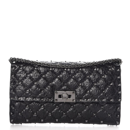 Valentino Garavani Craquele Nappa Rockstud Spike Wallet on Chain Black 1 of 7