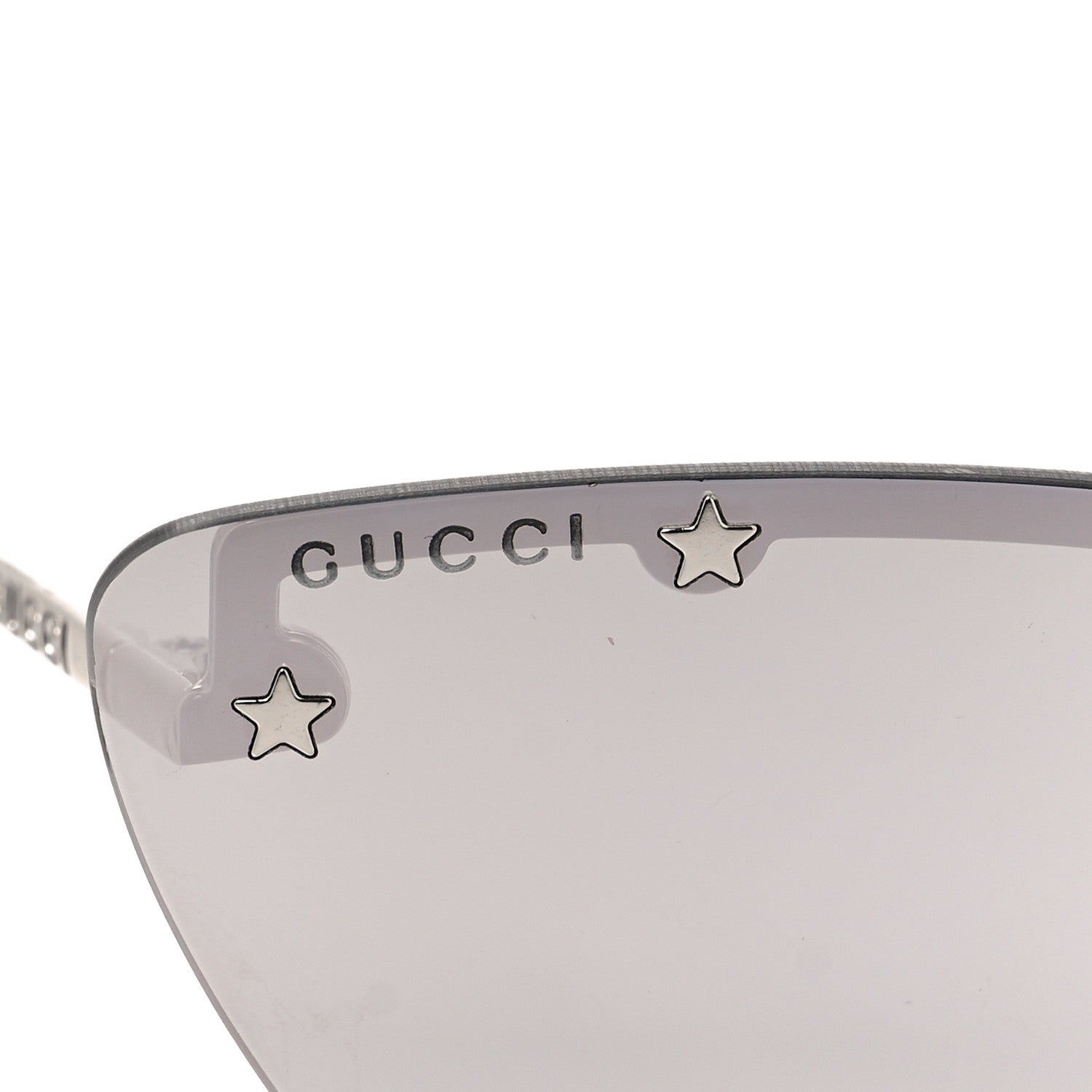 Gucci Metal Rimless Star Studded 90mm Cat Eye GG0666S Sunglasses Mirror Silver 7 of 8