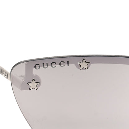 Gucci Metal Rimless Star Studded 90mm Cat Eye GG0666S Sunglasses Mirror Silver 7 of 8