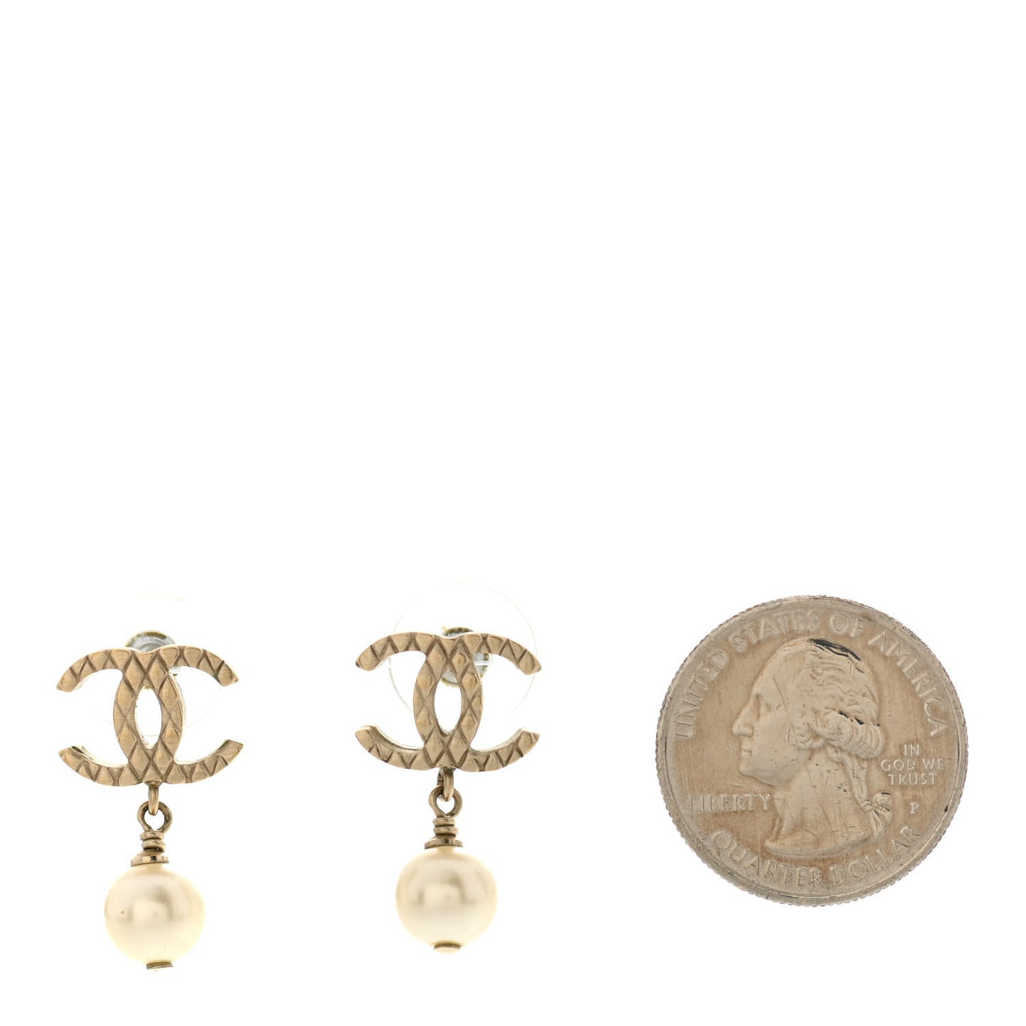 Pearl Quilted CC Drop Earrings Gold