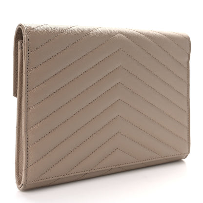 Saint Laurent Grain De Poudre Matelasse Chevron Monogram Envelope Clutch Dark Beige 3 of 10