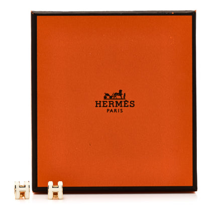Hermes Gold Lacquered Mini Pop H Earrings White 5 of 5