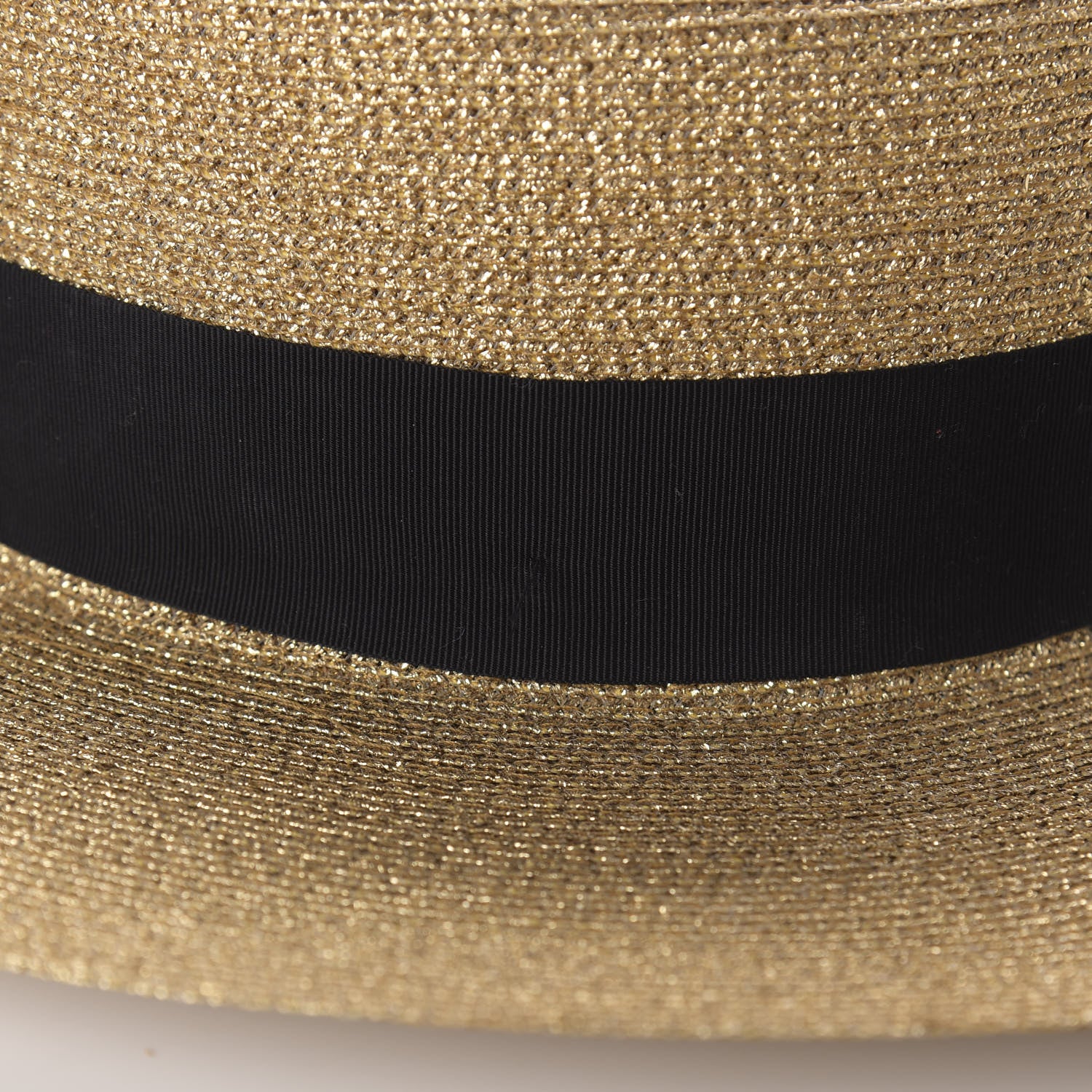 Gucci Glittered Straw Grosgrain Wide Brim Hat L Gold Black 10 of 10