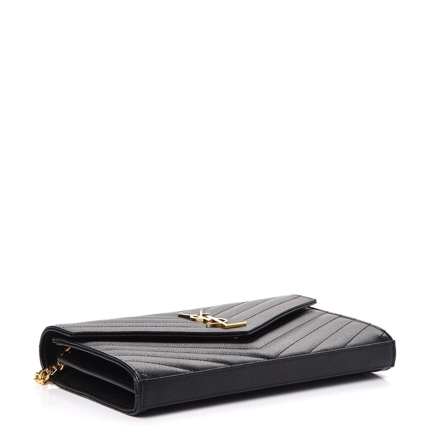 Grain De Poudre Matelasse Chevron Monogram Chain Wallet Black