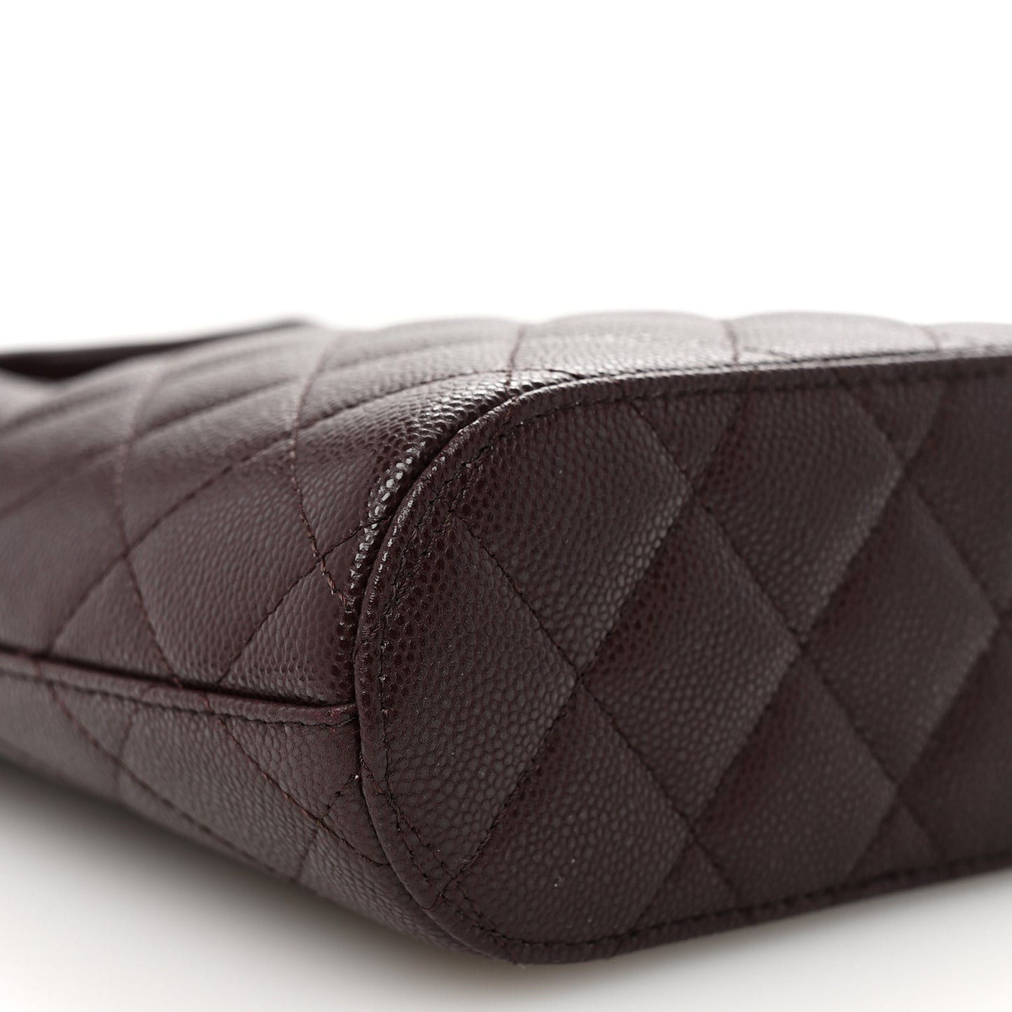 Caviar Quilted Top Handle Clutch With Chain Dark Brown