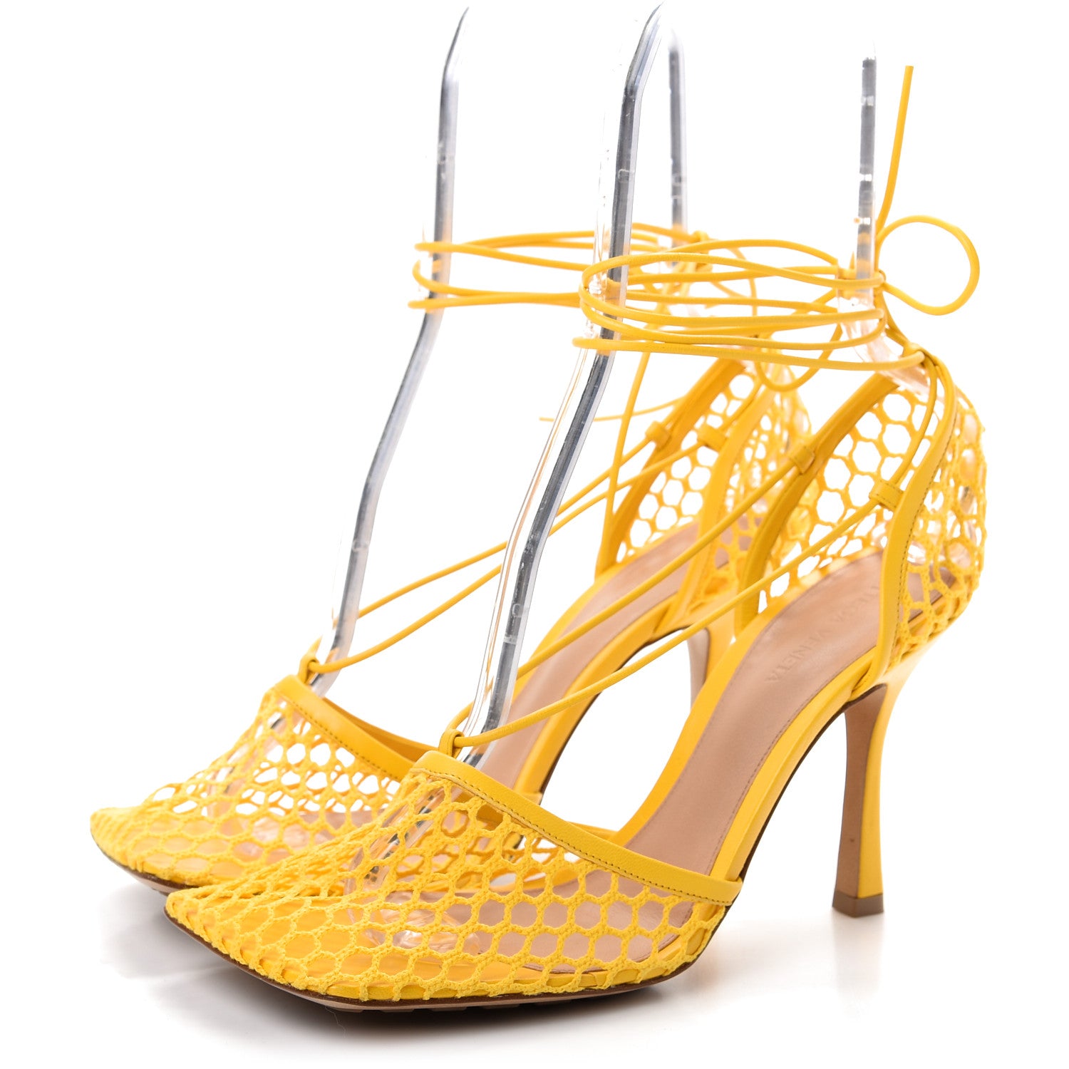 Bottega Veneta Mesh Nappa Stretch Ankle Tie Sandals 40.5 Egg Yolk 3 of 9