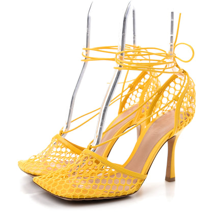 Bottega Veneta Mesh Nappa Stretch Ankle Tie Sandals 40.5 Egg Yolk 3 of 9