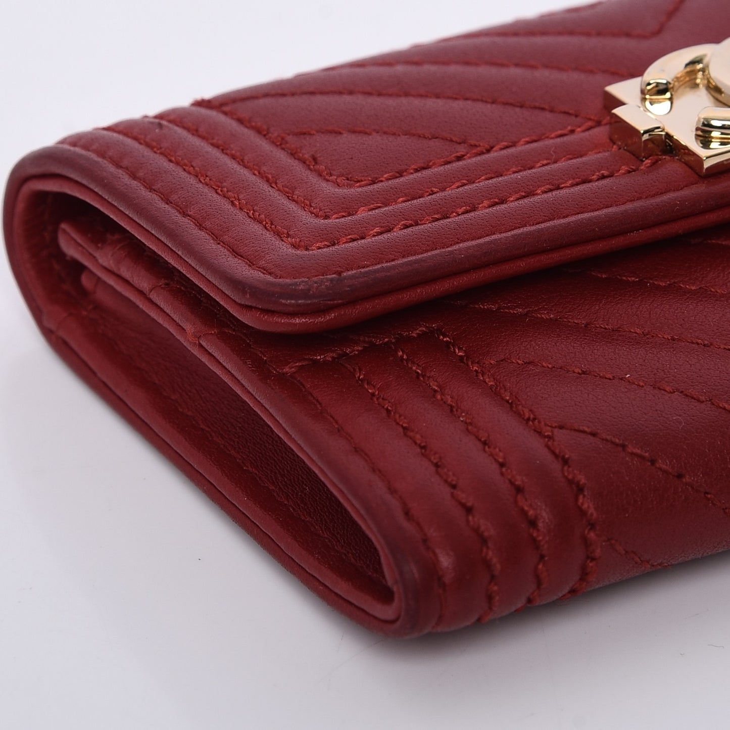 Calfskin Chevron Quilted Boy Card Holder Wallet Red