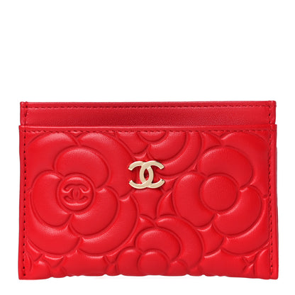 Chanel Lambskin Camellia Embossed Card Holder Red 1 of 12
