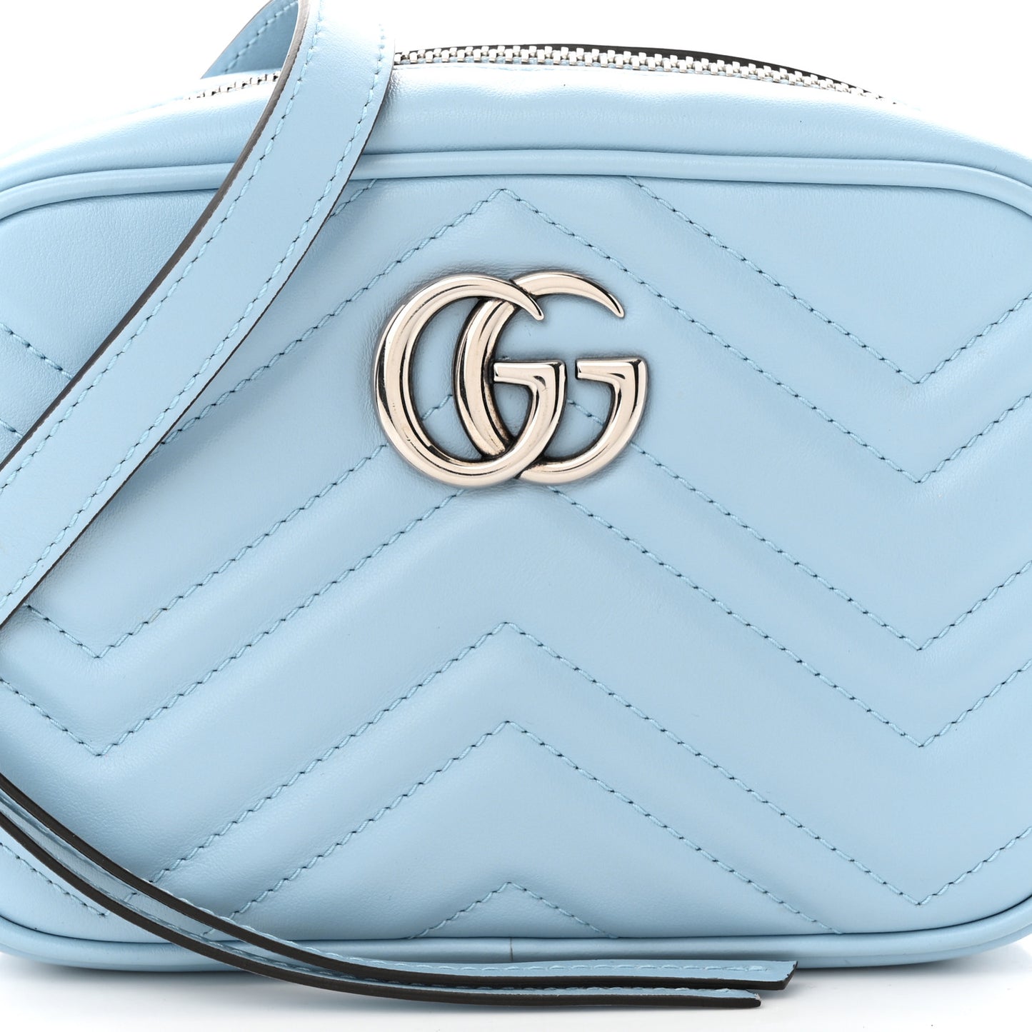 Calfskin Matelasse Mini GG Marmont Chain Shoulder Bag Porcelain Light Blue