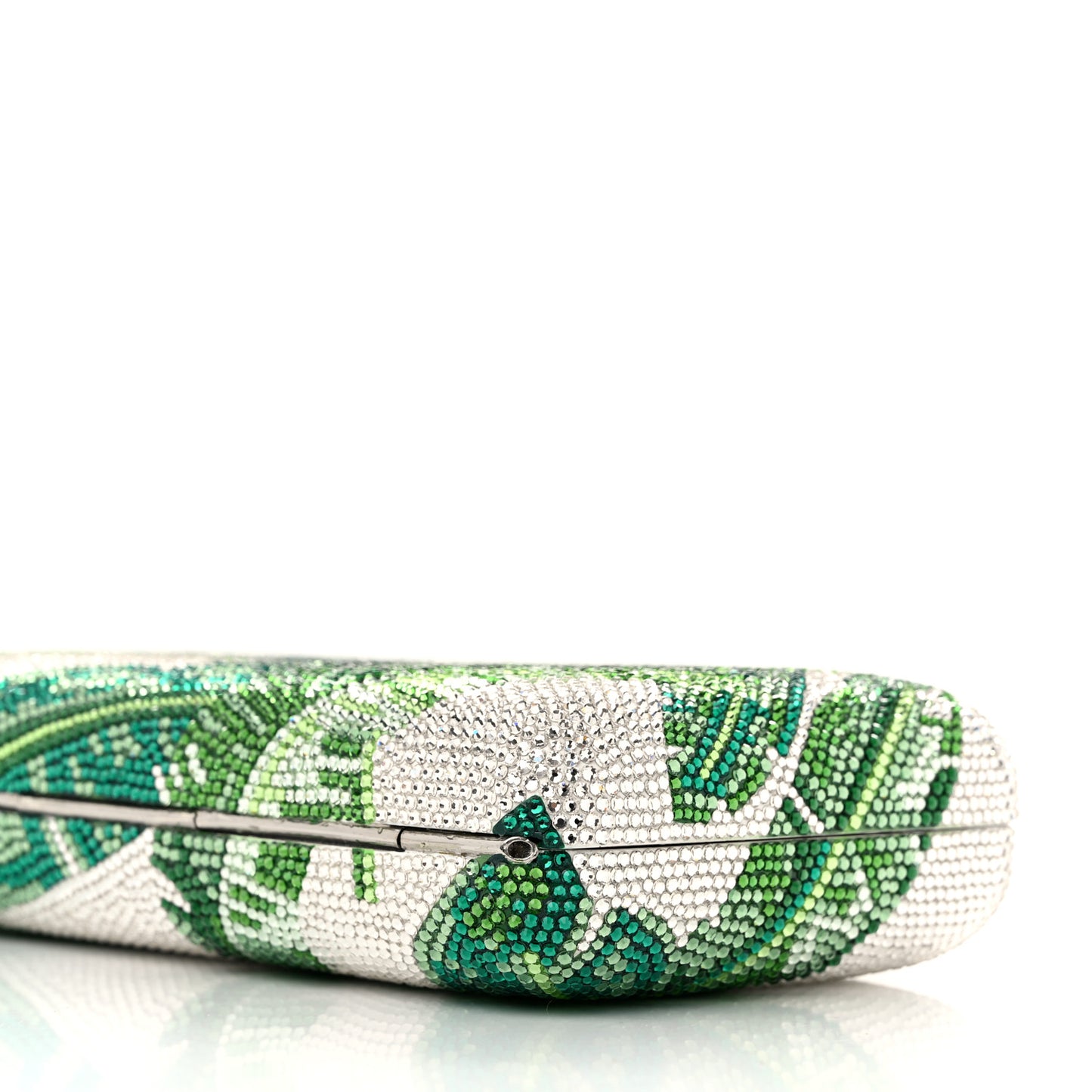 Crystal Tropic Banana Leaves Minaudiere Clutch Green Silver