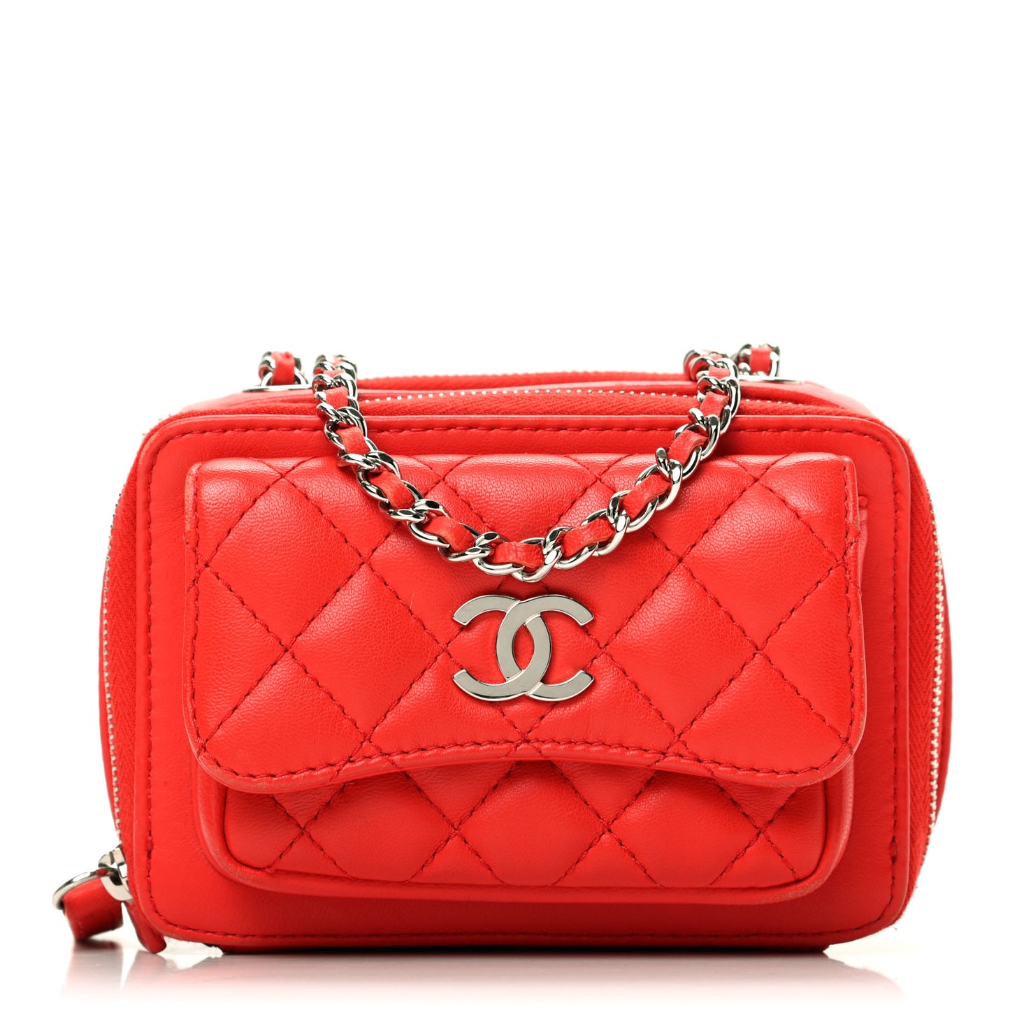 Lambskin Quilted Small Pocket Box Camera Case Red