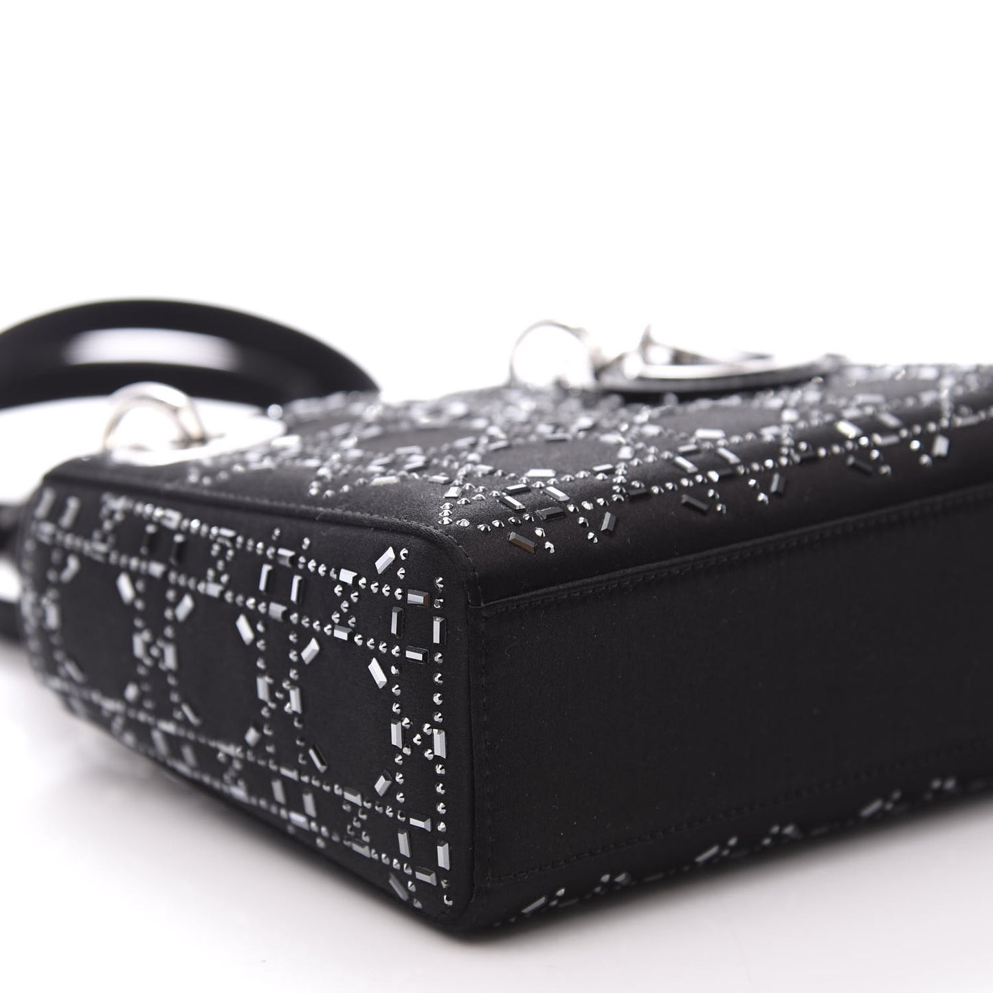 Satin Crystal Cannage Mini Lady Dior Black
