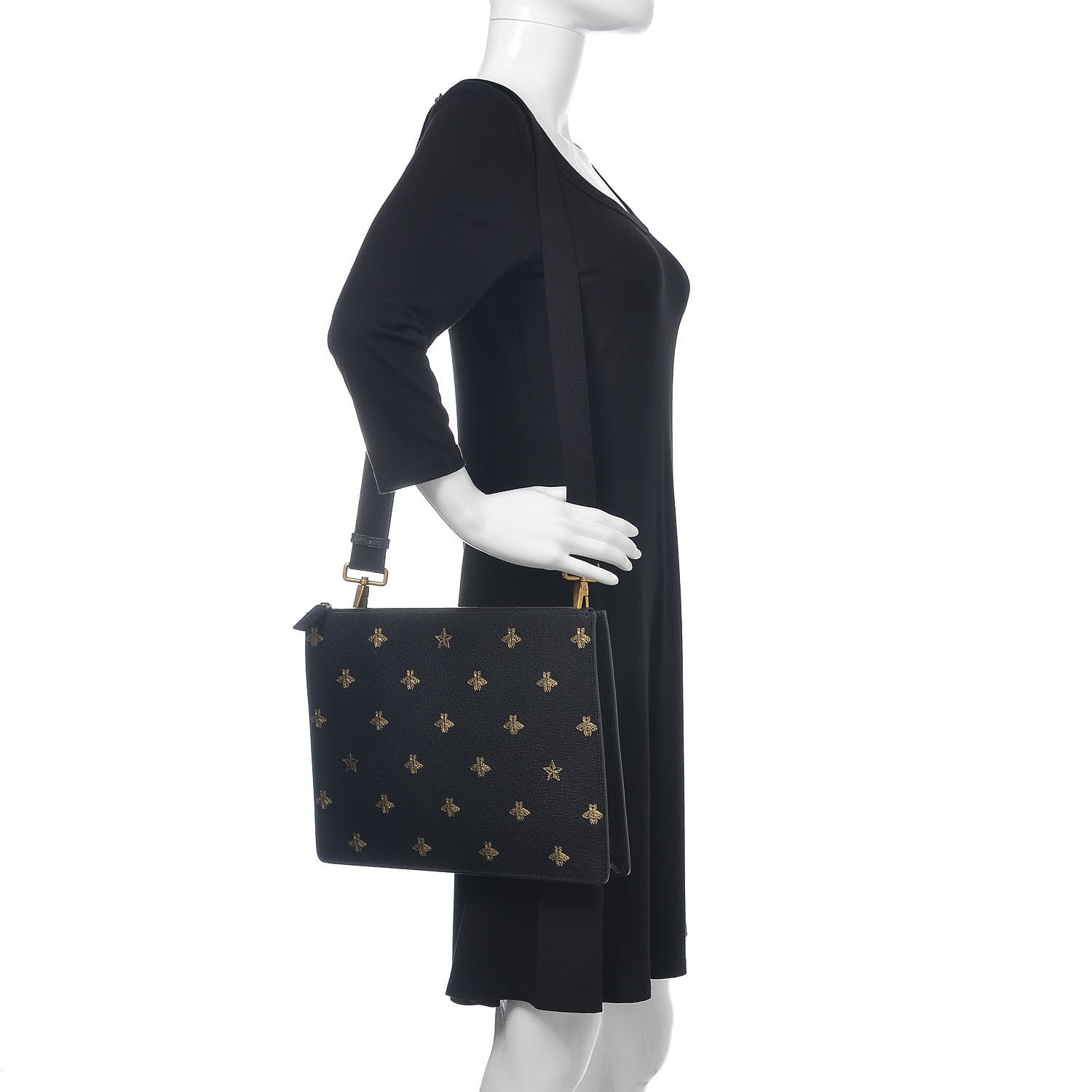 Gucci Grained Calfskin Bee Star Messenger Black 2 of 9