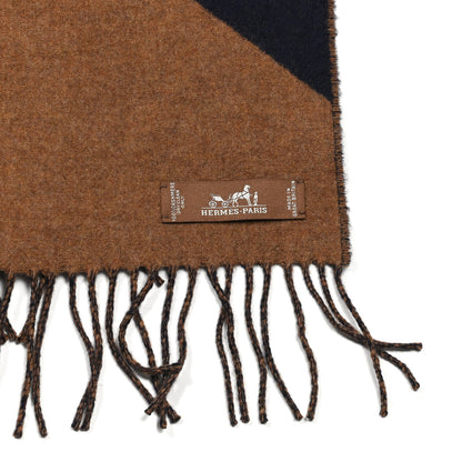 Hermes Cashmere Casaque Chevron Muffler Camel Marine 3 of 4