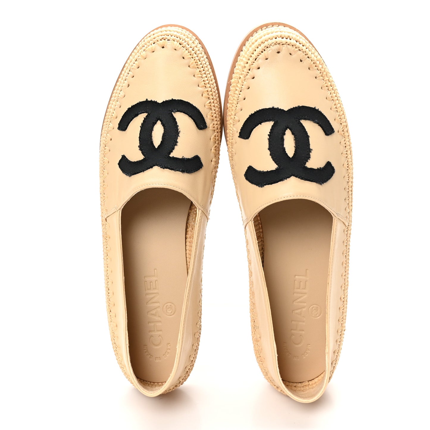 Lambskin Grosgrain CC Espadrilles 39 Beige Black