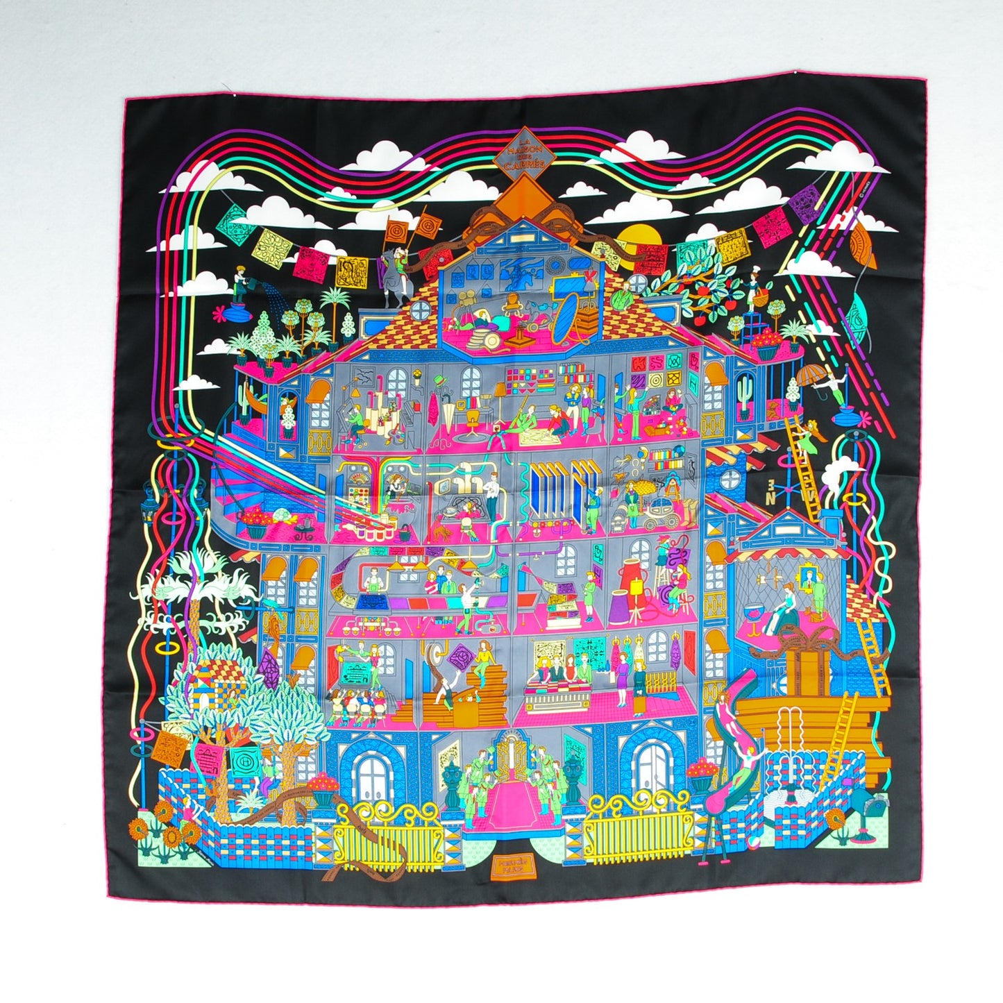 Silk La Maizeon Des Carres Scarf 90 Noir Gris Multicolor
