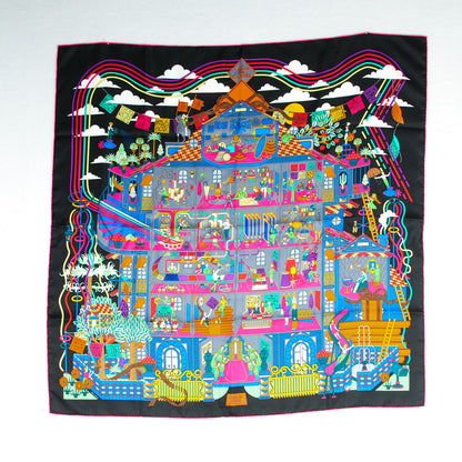 Hermes Silk La Maizeon Des Carres Scarf 90 Noir Gris Multicolor 2 of 6