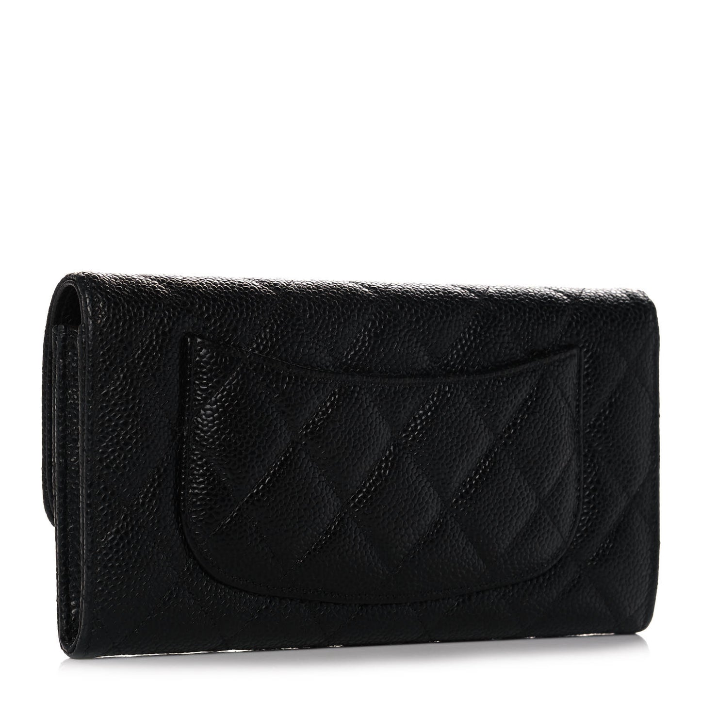 Caviar Quilted Large Gusset Flap Wallet Black