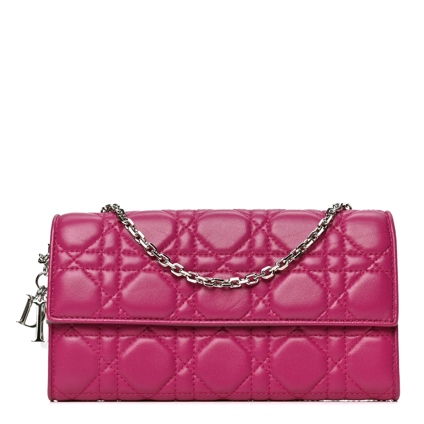 Lambskin Cannage Lady Dior Rendezvous Wallet On Chain Fuchsia