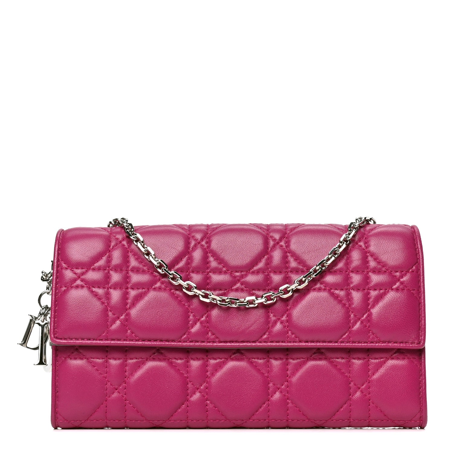 Christian Dior Lambskin Cannage Lady Dior Rendezvous Wallet On Chain Fuchsia 1 of 5