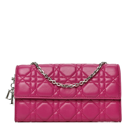 Christian Dior Lambskin Cannage Lady Dior Rendezvous Wallet On Chain Fuchsia 1 of 5