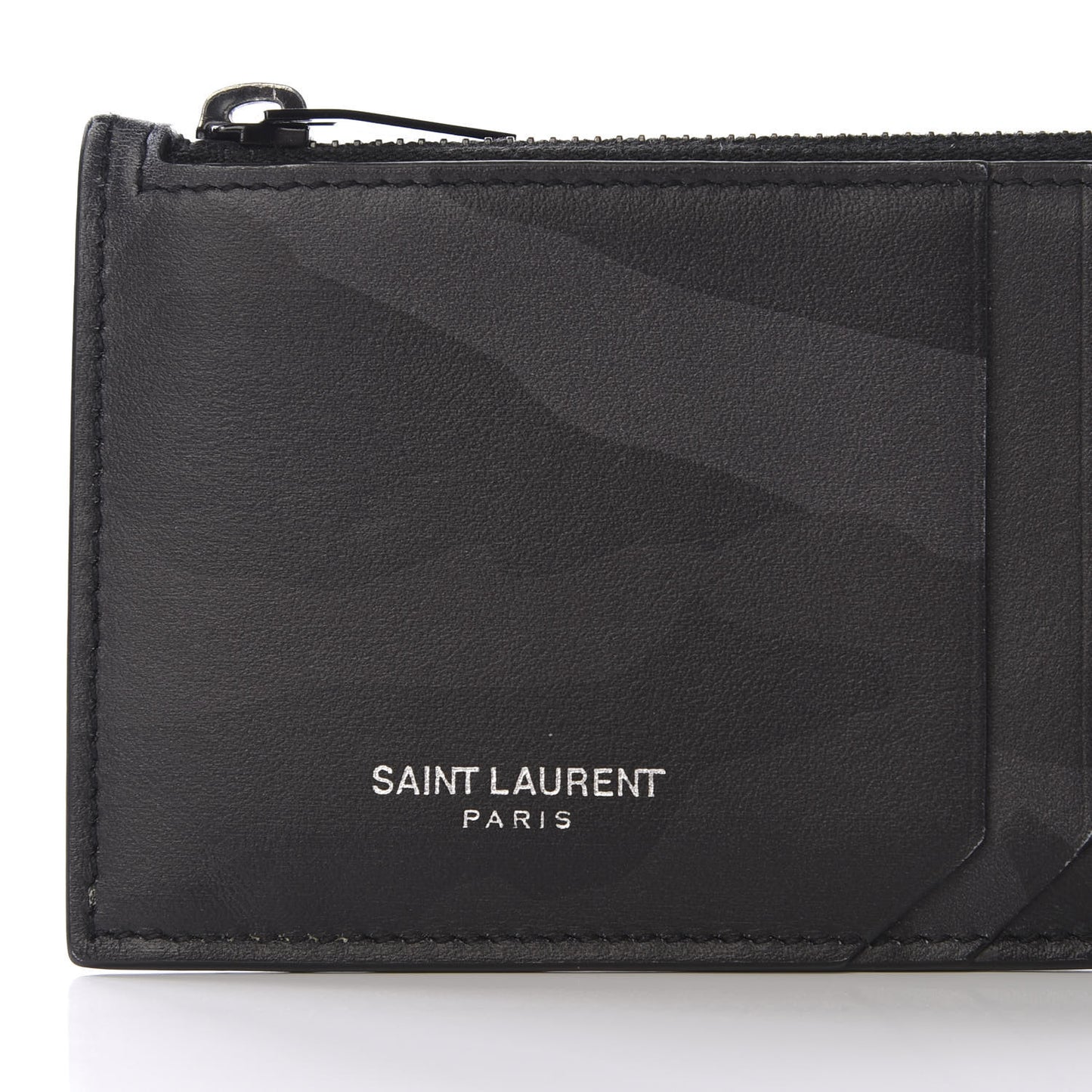 Calfskin Camouflage 5 Fragments Zip Pouch Card Holder Black Grey