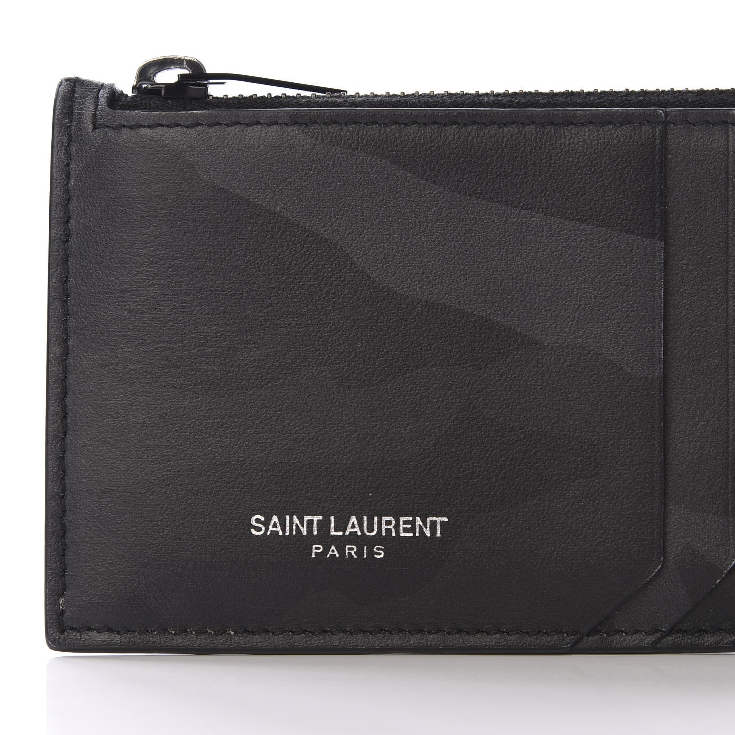 Saint Laurent Calfskin Camouflage 5 Fragments Zip Pouch Card Holder Black Grey 5 of 6