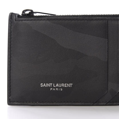 Saint Laurent Calfskin Camouflage 5 Fragments Zip Pouch Card Holder Black Grey 5 of 6