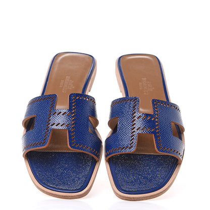 Hermes Patent Epsom Perforated Oran Sandals 36 Bleu Saphir 3 of 8