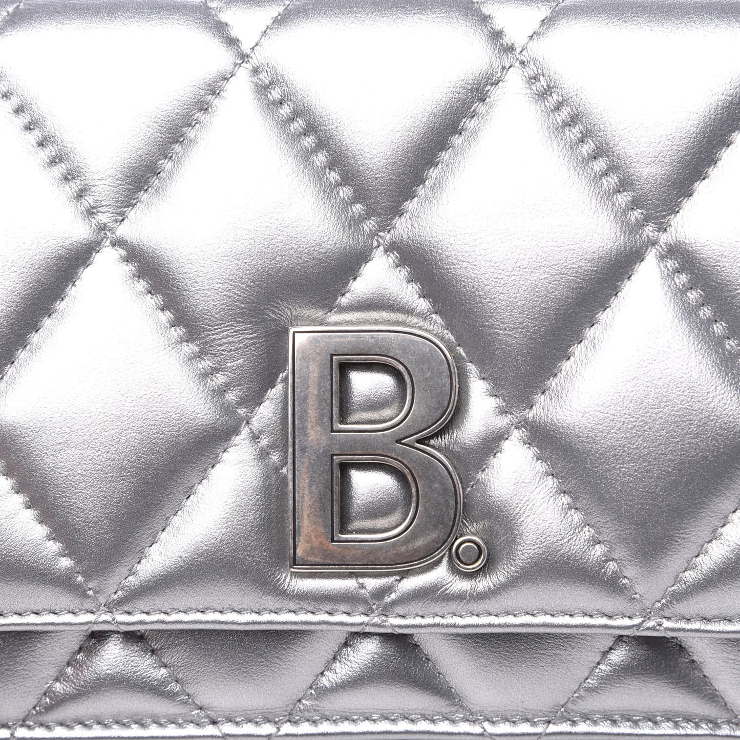 Metallic Calfskin Quilted Touch B Wallet On Chain Silver