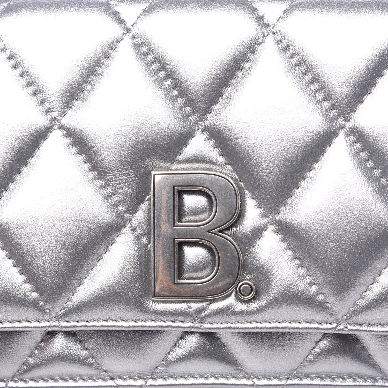 Balenciaga Metallic Calfskin Quilted Touch B Wallet On Chain Silver 6 of 8