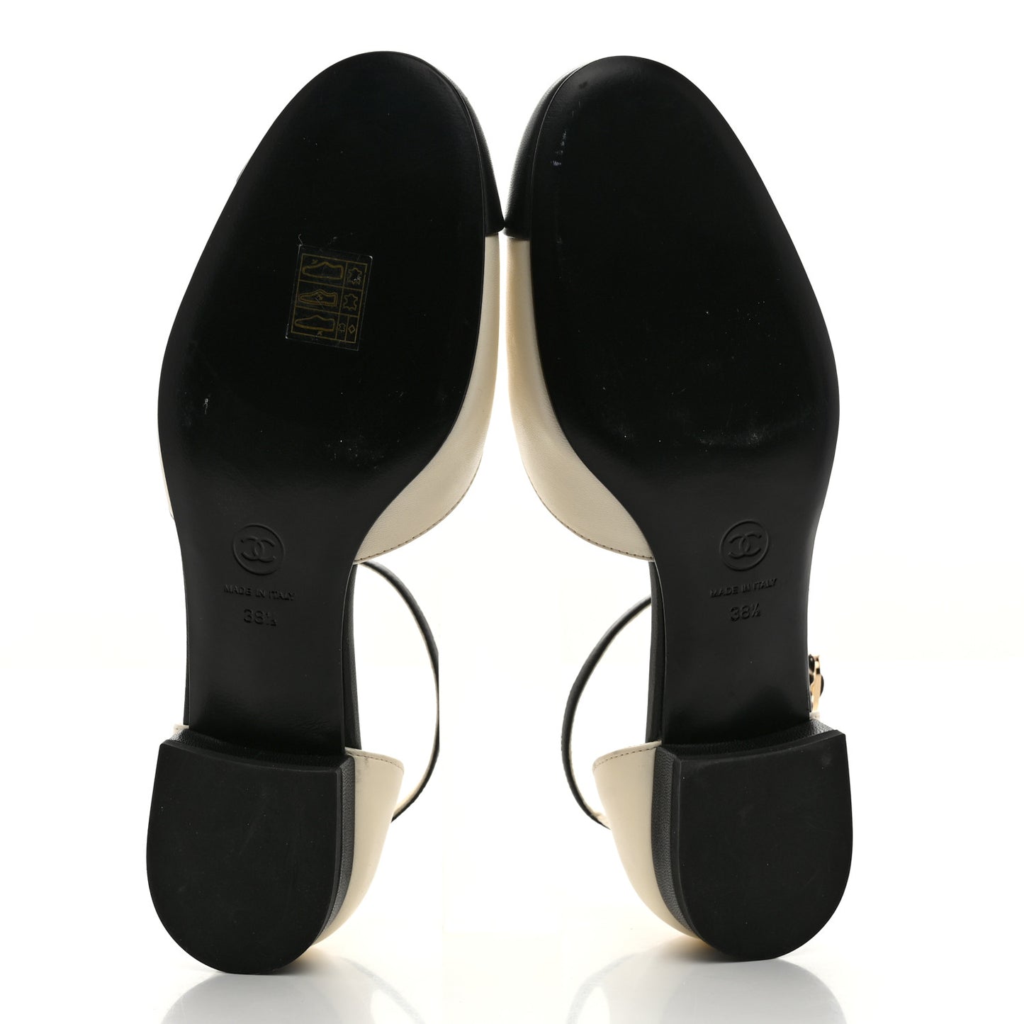 Lambskin Cap Toe CC Ankle Strap Flats 38.5 Ivory Black