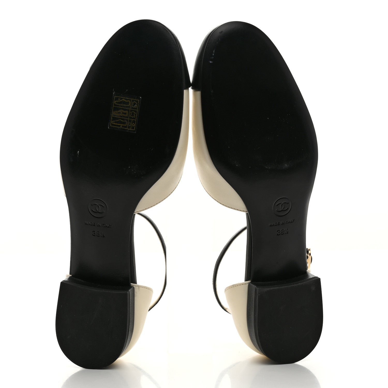Chanel Lambskin Cap Toe CC Ankle Strap Flats 38.5 Ivory Black 5 of 8
