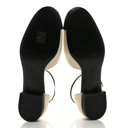 Chanel Lambskin Cap Toe CC Ankle Strap Flats 38.5 Ivory Black 5 of 8