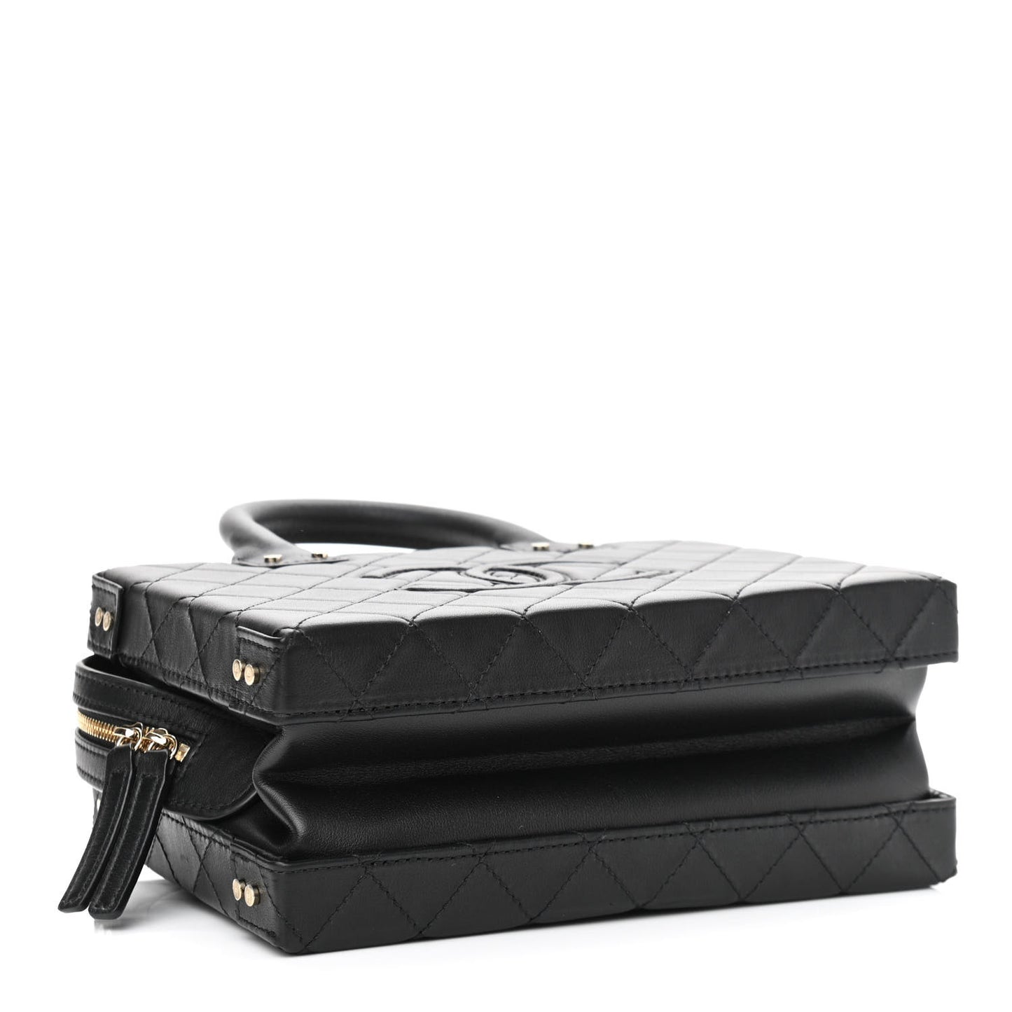 Calfskin Quilted Studded Square Vanity Case Black