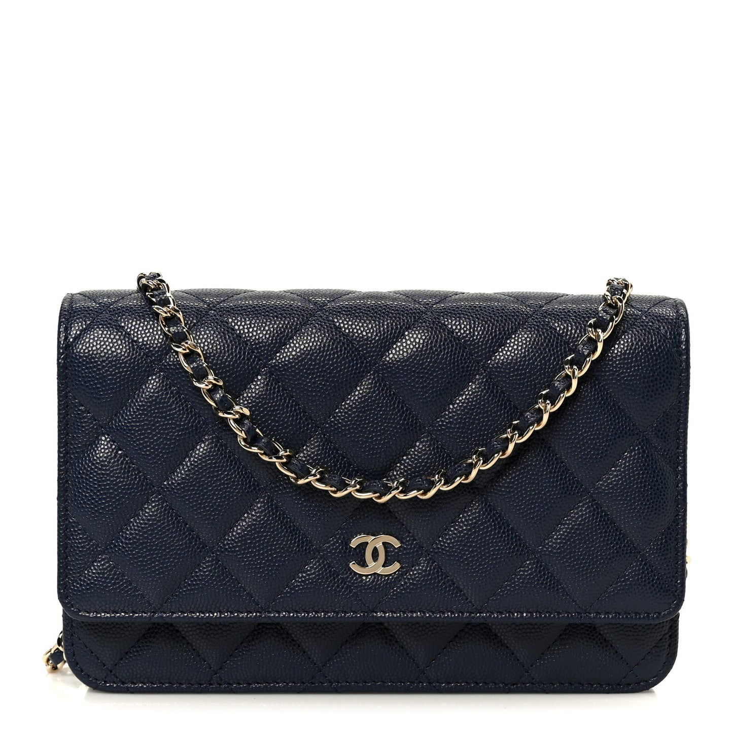 Caviar Quilted Wallet on Chain WOC Navy Blue