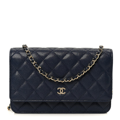 Chanel Caviar Quilted Wallet on Chain WOC Navy Blue 1 of 12