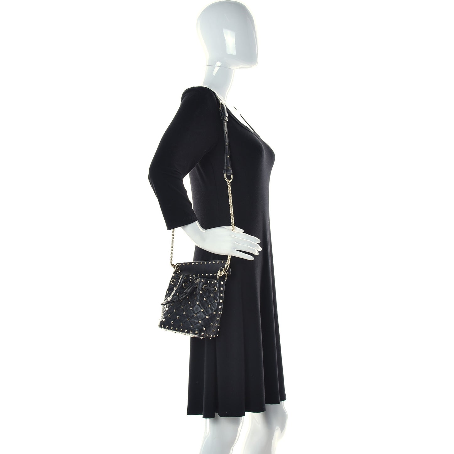 Nappa Mini Rockstud Spike Bucket Bag Black