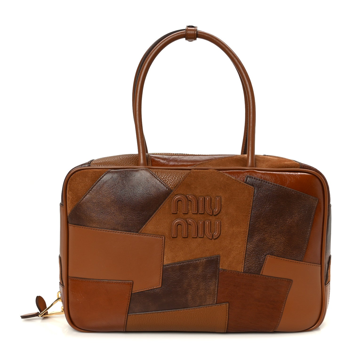 Miu Miu Nappa Patchwork Medium Beau Top Handle Bag Cognac 1 of 9