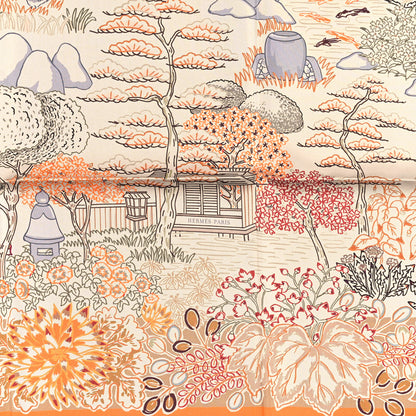 Hermes Silk Double Face Mille Feuilles Scarf 90 Orange Gris Perle Beige 2 of 4